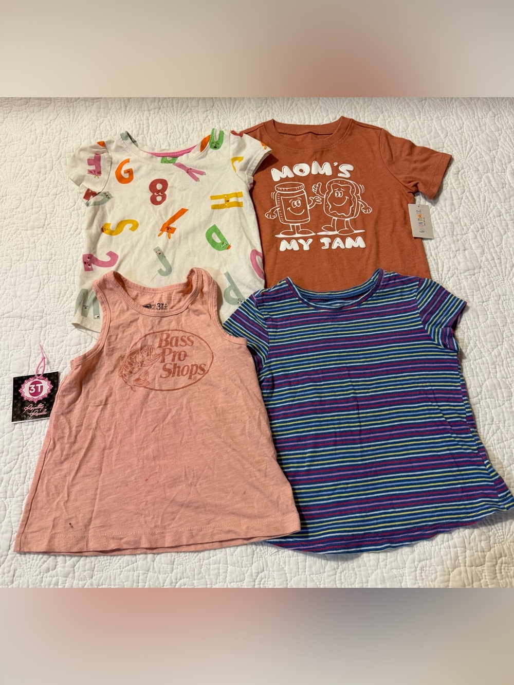 Mixed Girls Short Sleeve Tee Bundle - Pink, Rust, Multi & Blue Stripes